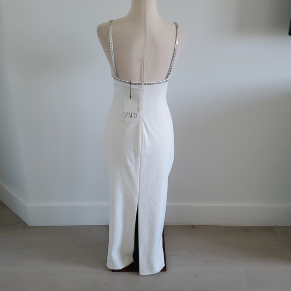 Zara gorgeous White Slip Dress with silver crystal Accents Size S new with tags - Picture 4 of 8
